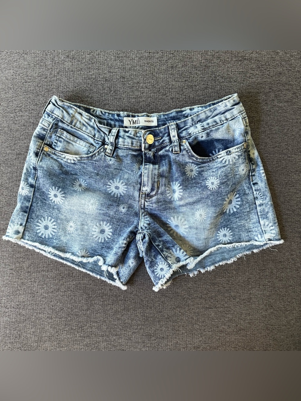 YMI Girl Blue Daisy Floral Denim Jean Shorts Boho Cottagecore Girls Youth 14